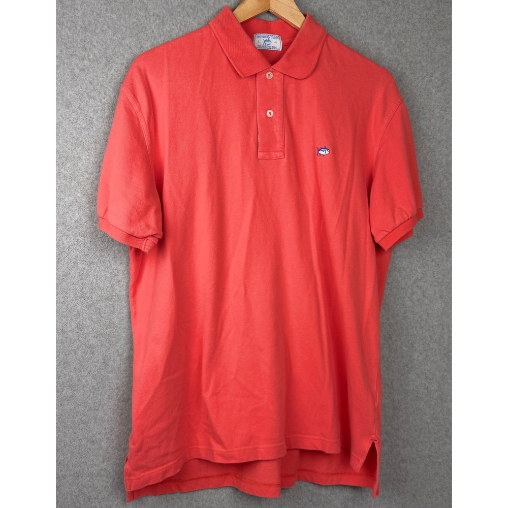 Southern Tide Mens L Salmon Pink The Skipjack Polo Short Sleeve Embroidered Logo